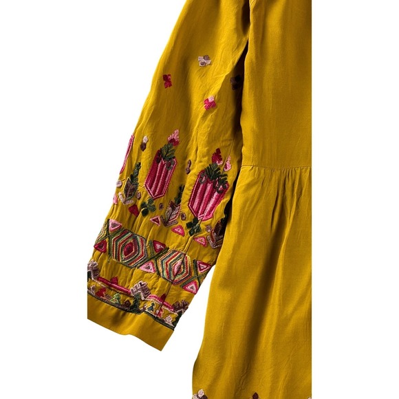 Anthropologie Floreat Raella Mustard Embroidered Boho Tiered Tunic Dress XL - Picture 13 of 16